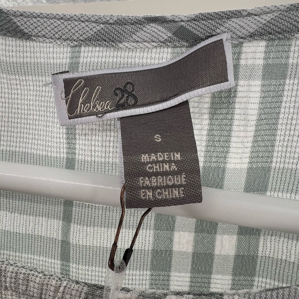 Chelsea 28 plaid midi white gray faux wrap dress S ruffle neutral office party - Picture 7 of 12